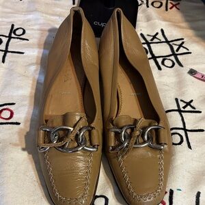 Women's Tan Loafers with Silver Chain Detail